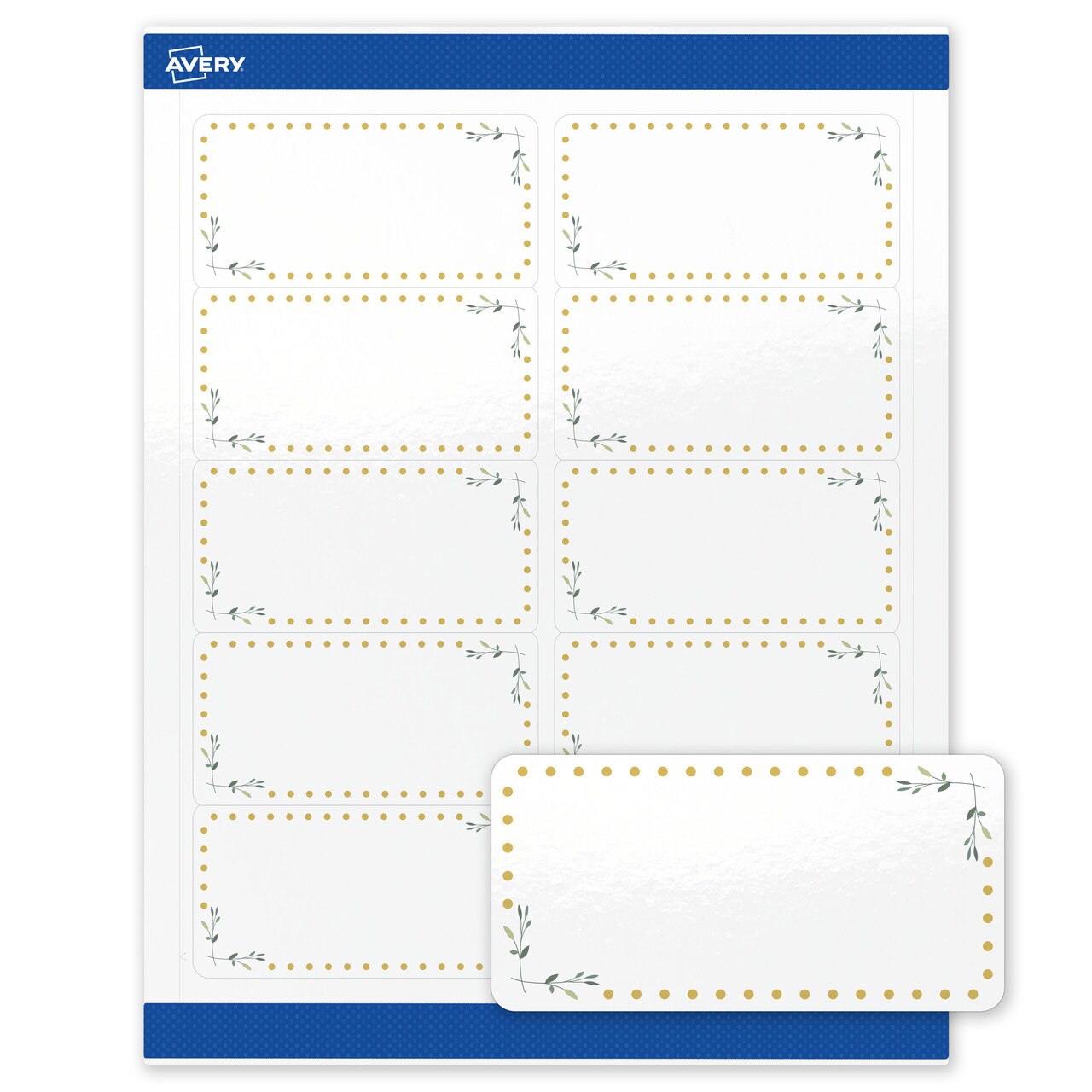 Avery Printable Shipping Labels, 2" x 4", Glossy White with Gold Dots Green Florals Design, Permanent Adhesive, Laser & Inkjet Compatible, 10 Total, Great for Shipping, Branding, and Weddings
